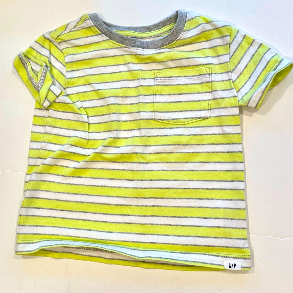 18-24 Months Gap Neon Yellow, White and Gray Striped T-Shirt